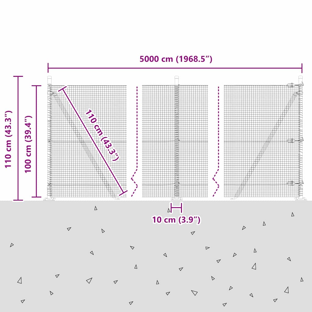 Geschweißter Drahtzaun mit Betonsockel 50 x 1 m Grau Netz