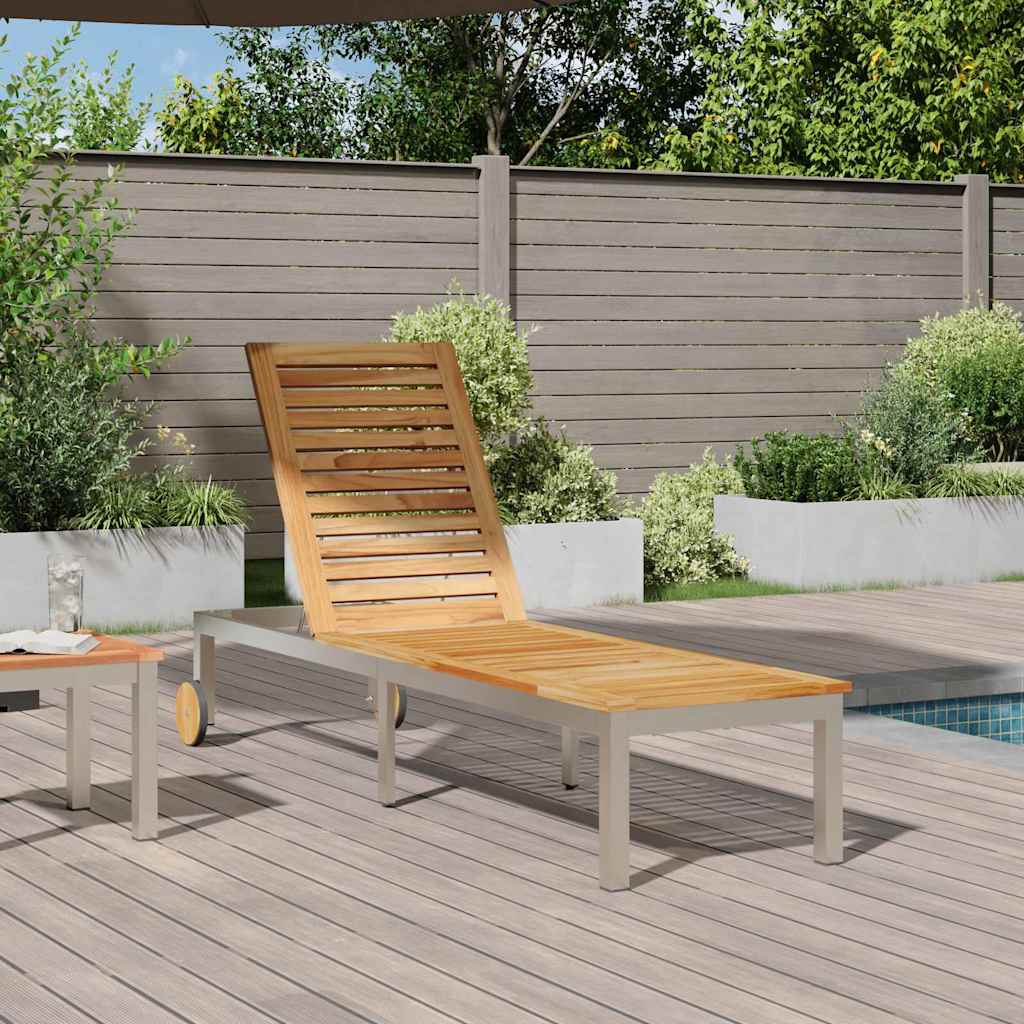 Sonnenliege 1-Person Braun 207 x 58 x 35cm Massivholz Akazie