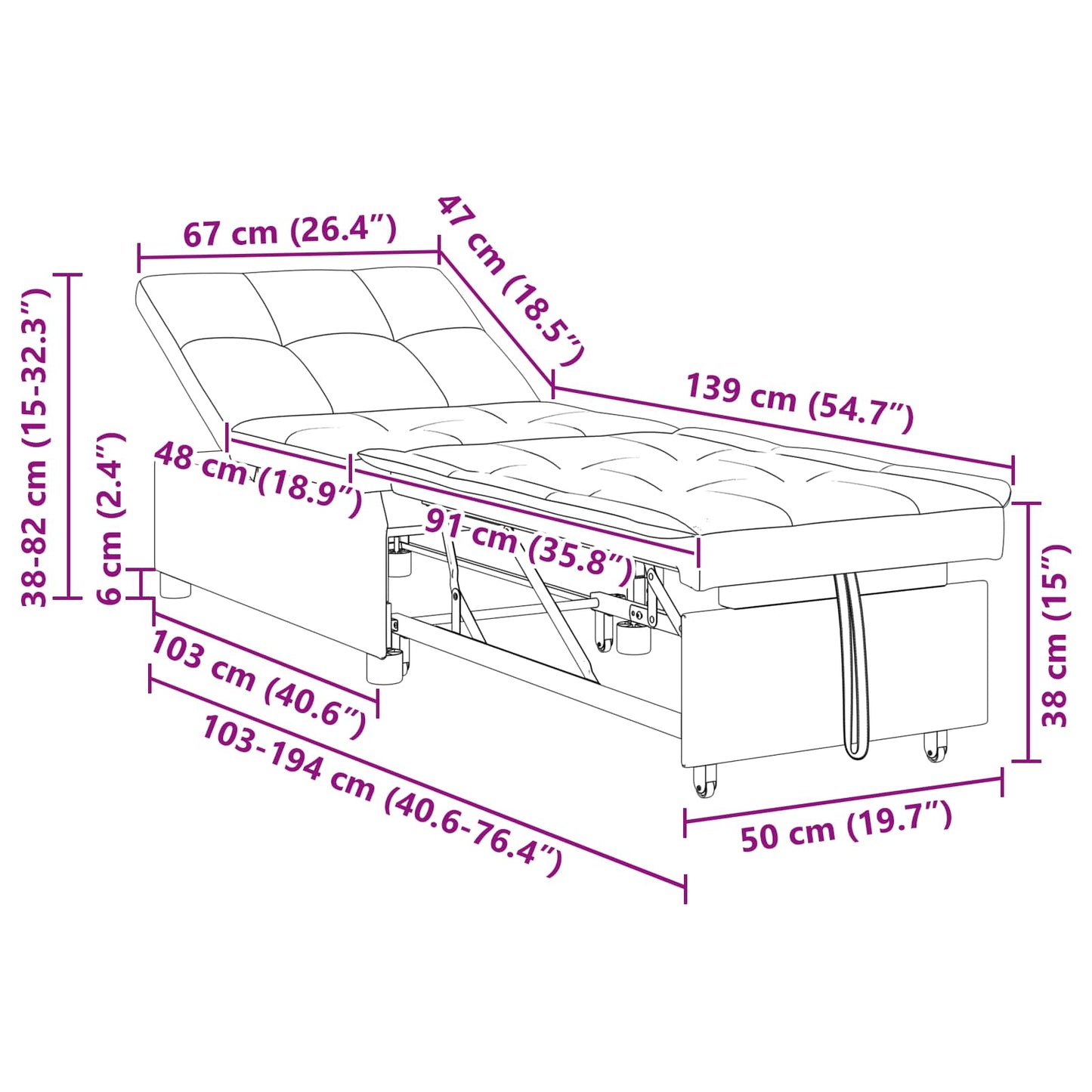 Schlafsofa Schwarz 194 x 67 x 82 cm Samt
