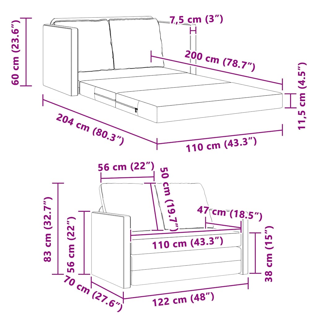 Schlafsofa Hellgrün 204 x 122 x 60 cm Samt