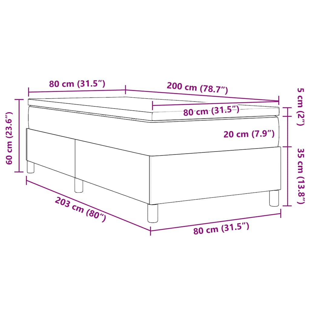 Boxspringbett Creme und Weiß 80 x 200 cm Cordstoff