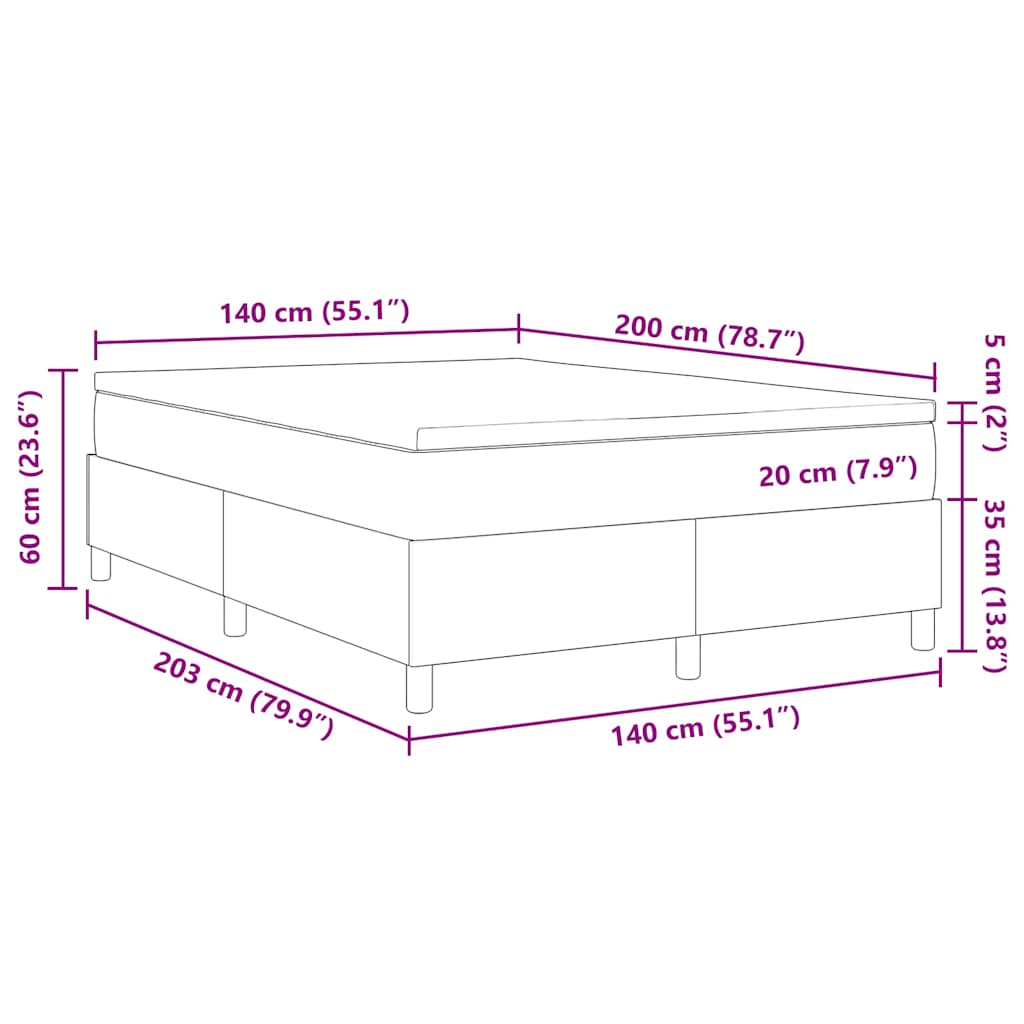 Boxspringbett Dunkelgrau und Weiß 140 x 200 cm Cordstoff