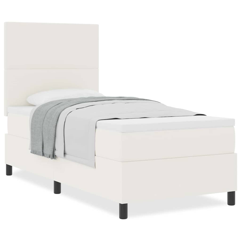 Boxspringbett Creme und Weiß 203 x 80 x 128 cm Cordstoff