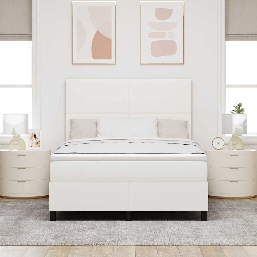 Boxspringbett Creme und Weiß 203 x 160 x 128 cm Cordstoff