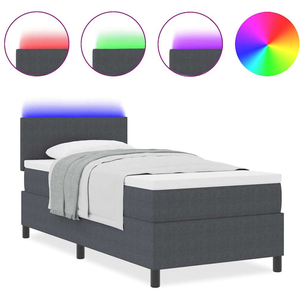 Boxspringbett Dunkelgrau und Weiß 193 x 90 x 88 cm Cordstoff