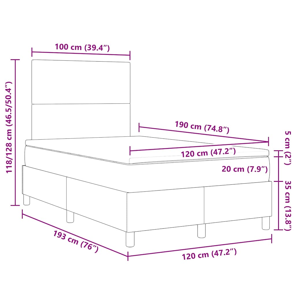 LED Boxspringbett Hellgrau und Weiß 120 x 190 cm Cordstoff