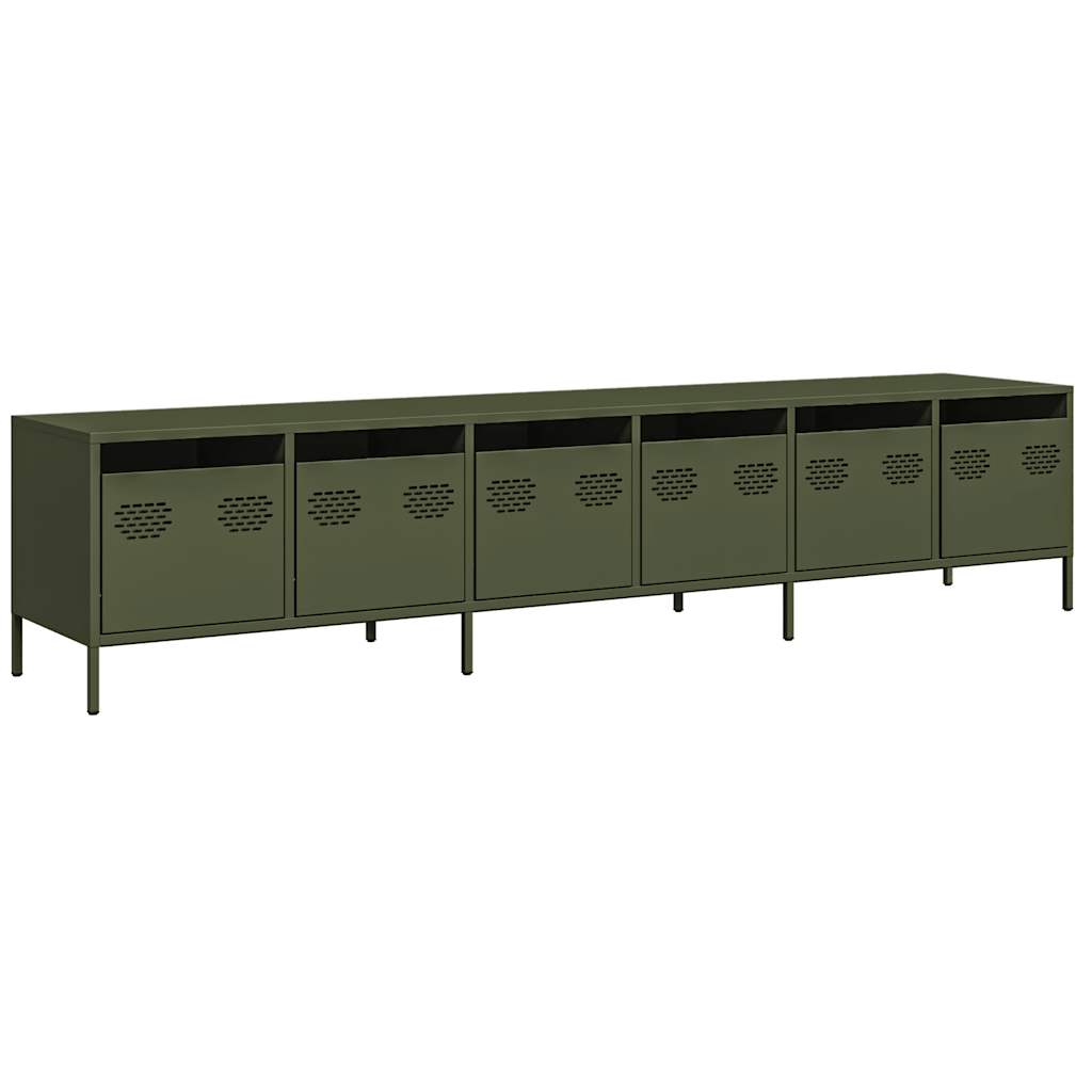 Meuble TV vert olive 202x39x43,5 cm Acier laminé à froid