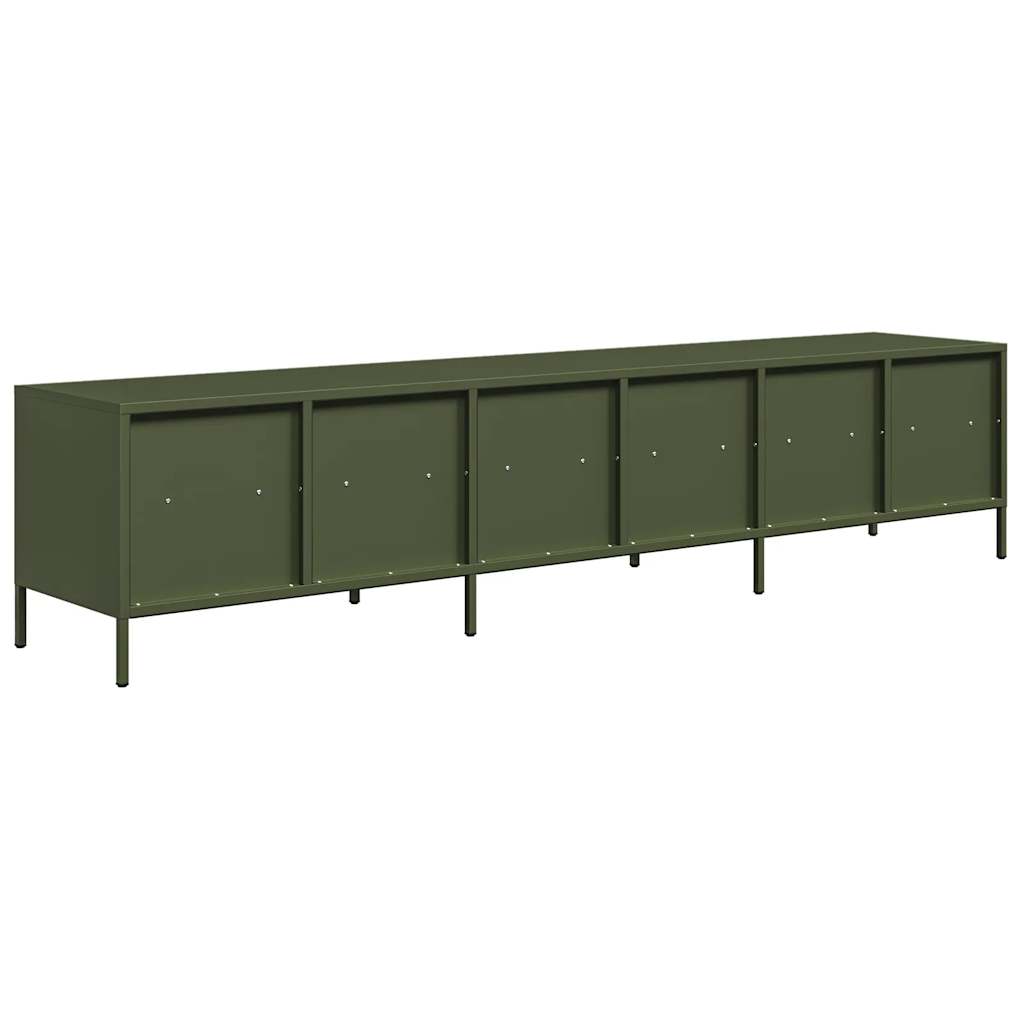 Meuble TV vert olive 202x39x43,5 cm Acier laminé à froid