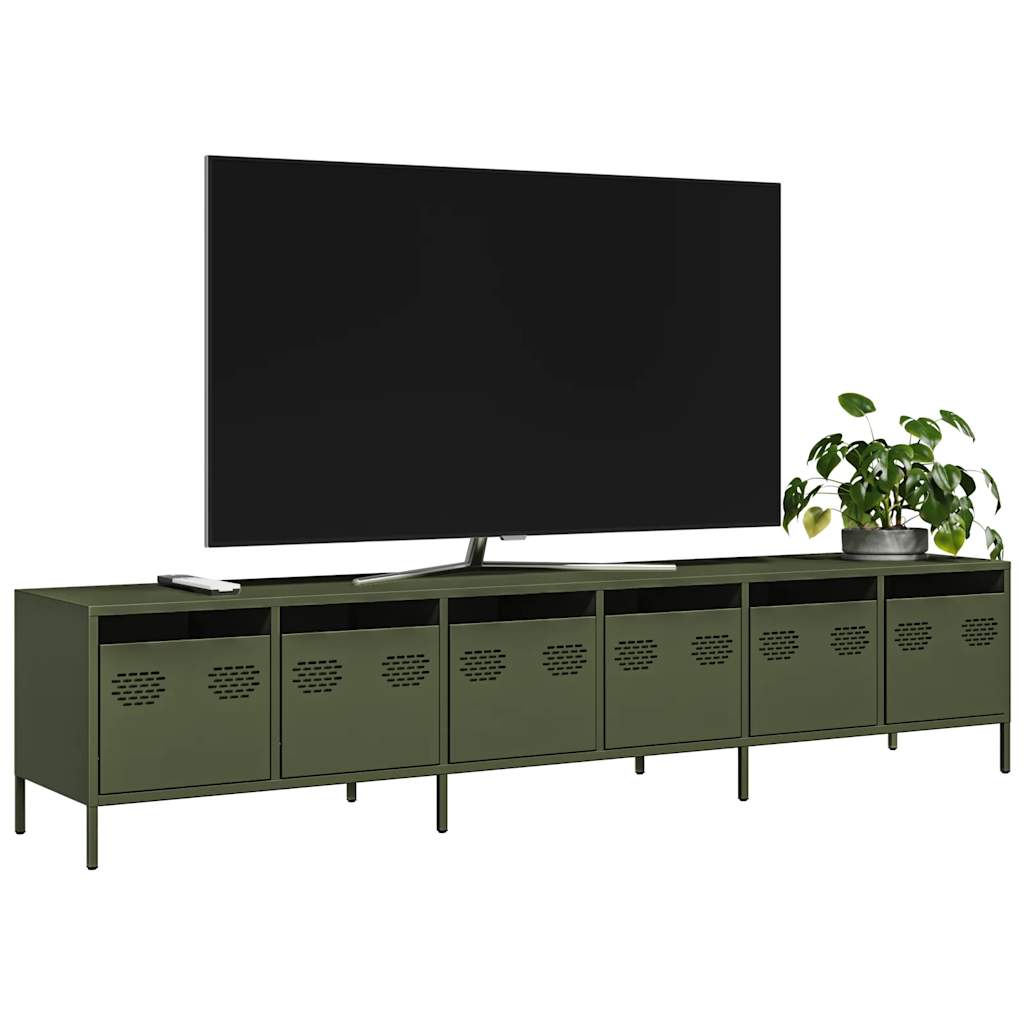 Meuble TV vert olive 202x39x43,5 cm Acier laminé à froid