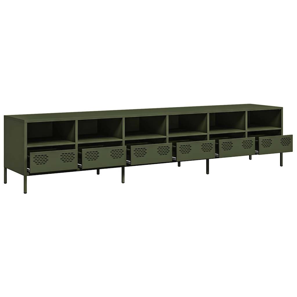 Meuble TV vert olive 202x39x43,5 cm Acier laminé à froid