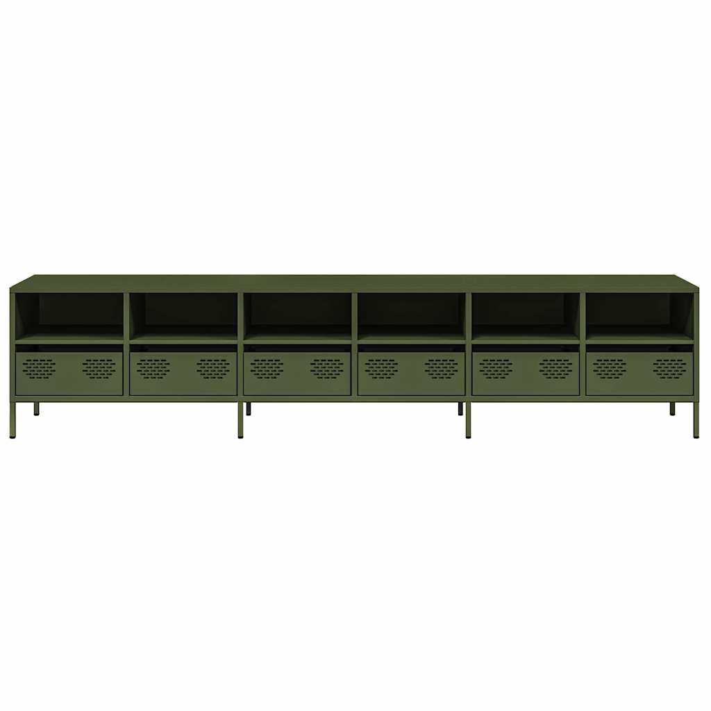 Meuble TV vert olive 202x39x43,5 cm Acier laminé à froid