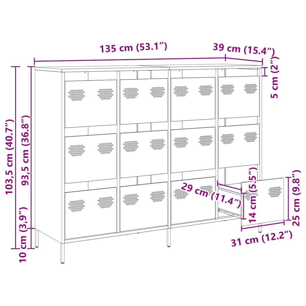 Sideboard Rosa 135x39x103,5 cm Kaltgewalzter Stahl