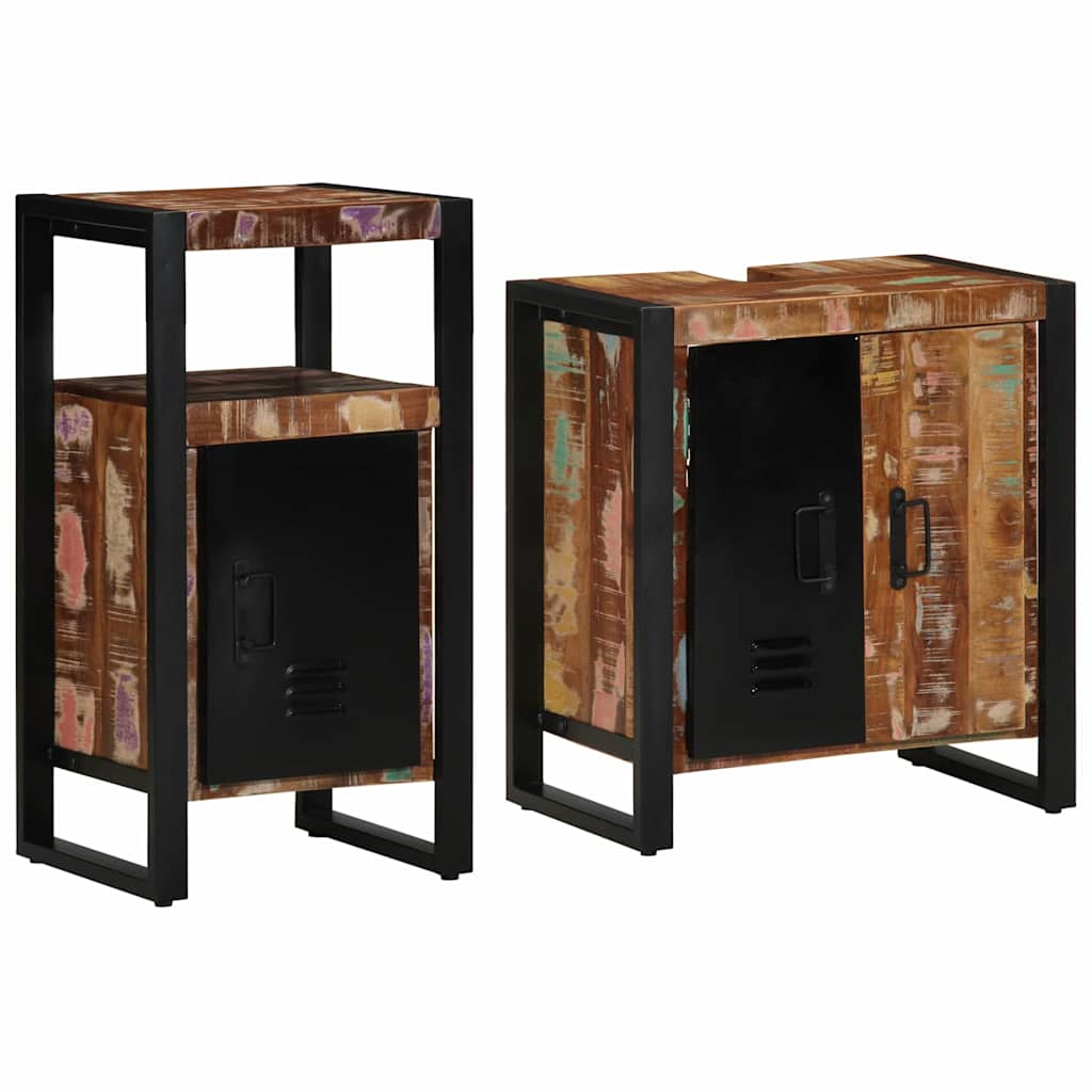 Badezimmermöbel Set mit Regal 2 pcs Braun recyceltes Massivholz