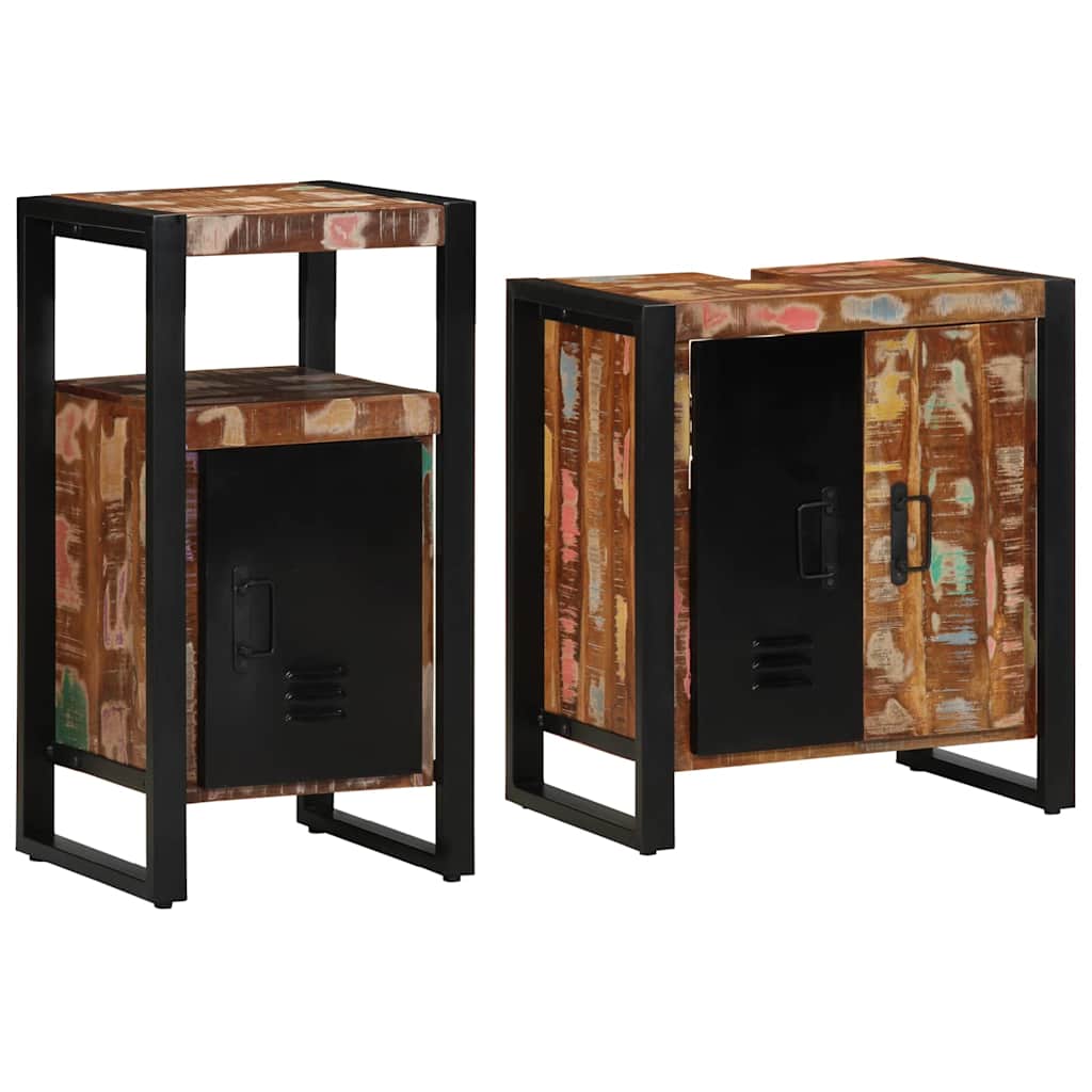 Badezimmermöbel Set mit Regal 2 pcs Braun recyceltes Massivholz