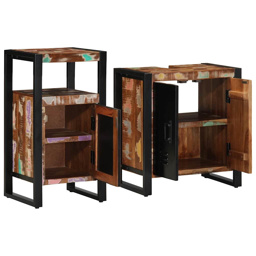 Badezimmermöbel Set mit Regal 2 pcs Braun recyceltes Massivholz