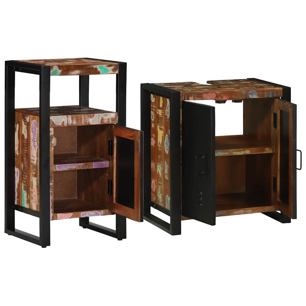 Badezimmermöbel Set mit Regal 2 pcs Braun recyceltes Massivholz