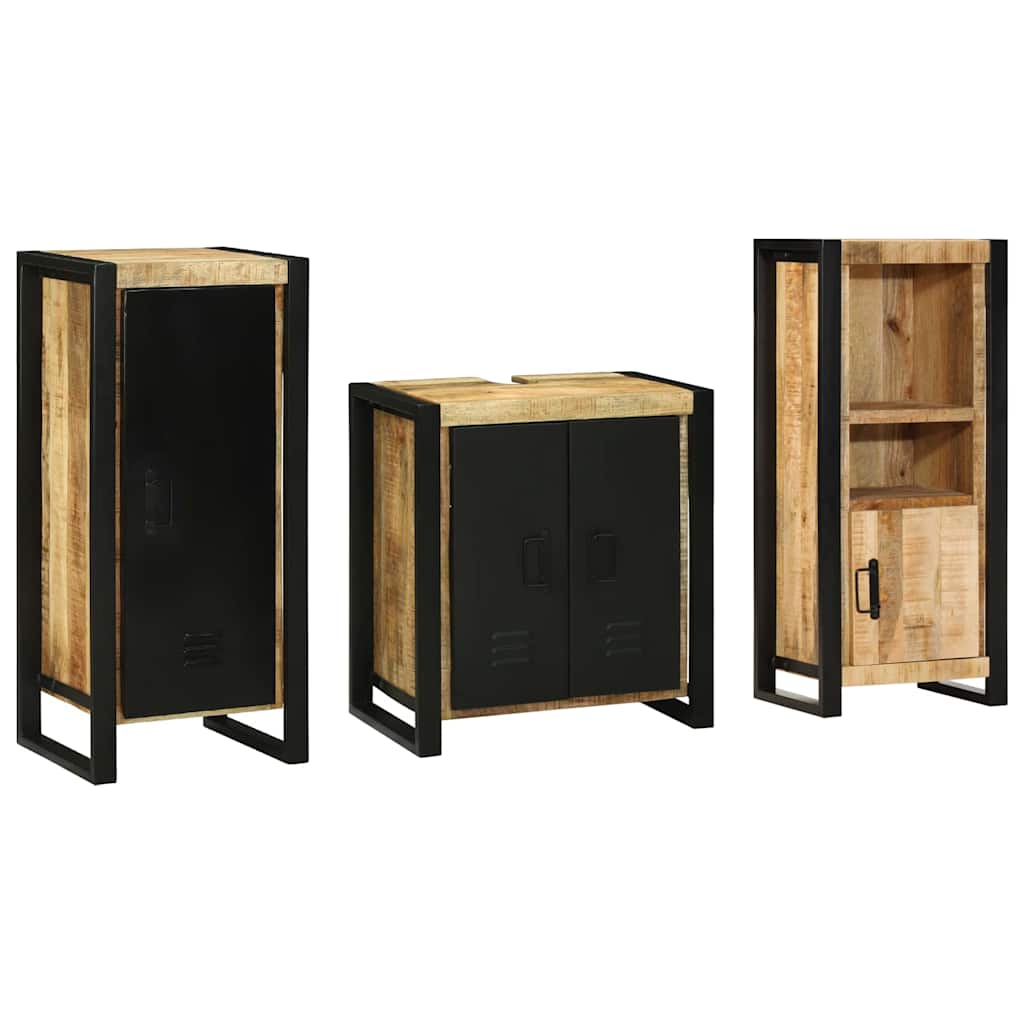 Badezimmermöbel Set mit Regal 3 pcs Braun Massives Mango-Holz