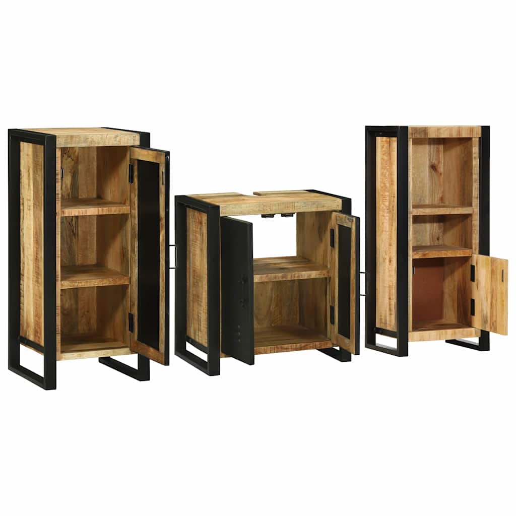 Badezimmermöbel Set mit Regal 3 pcs Braun Massives Mango-Holz