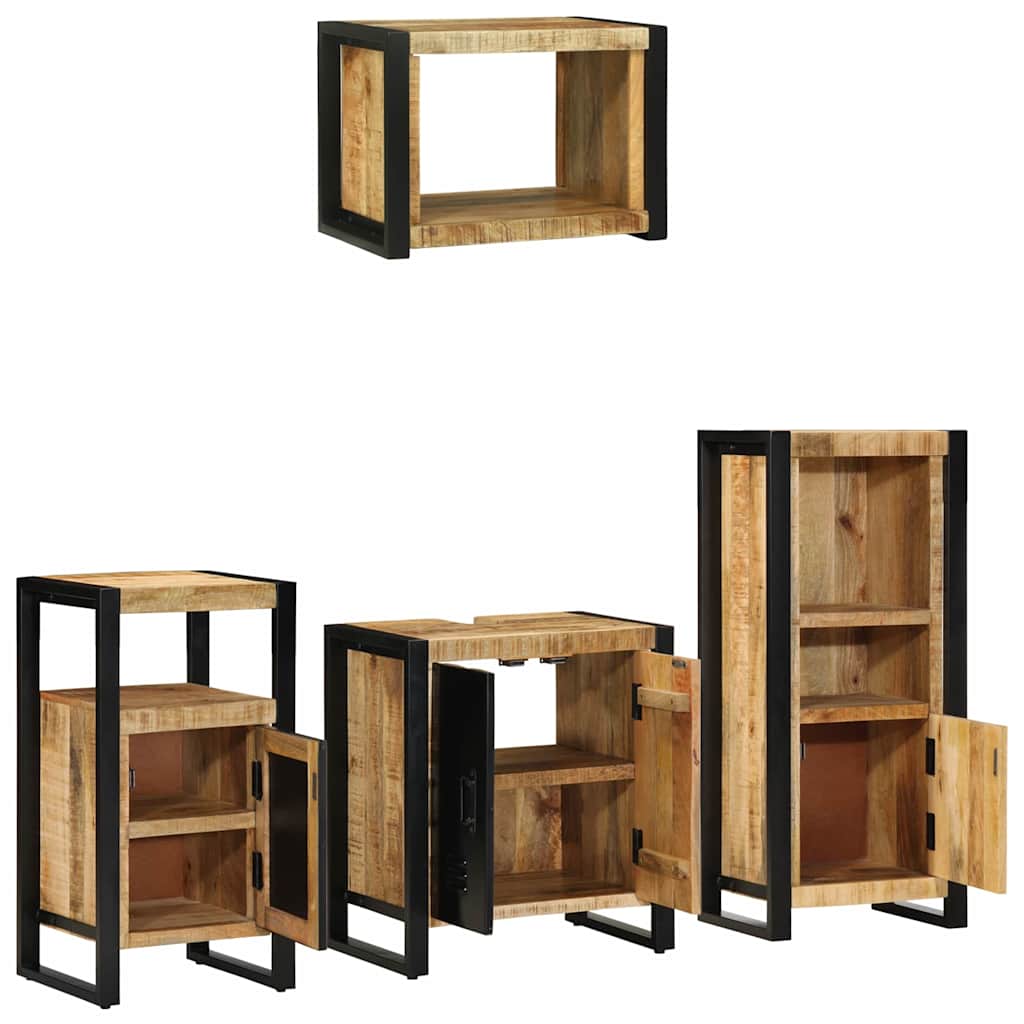 Badezimmermöbel Set mit Regal 4 pcs Braun Massives Mango-Holz