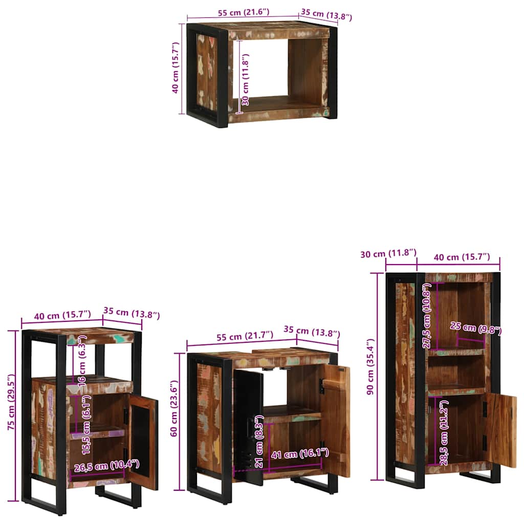 Badezimmermöbel-Set 4 stk. Mehrfarbig und Schwarz