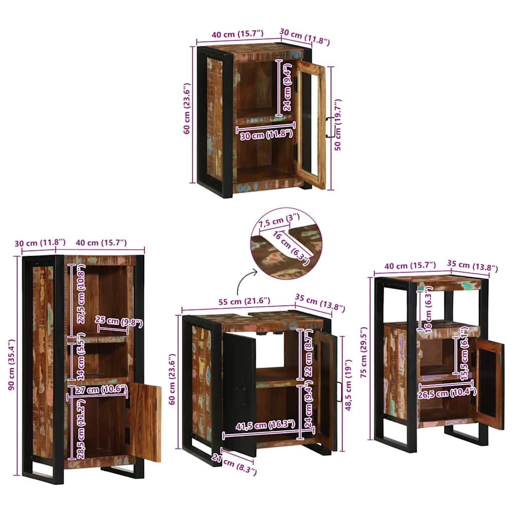 Badezimmermöbel-Set 4 stk. Mehrfarbig 55 x 35 x 60 cm