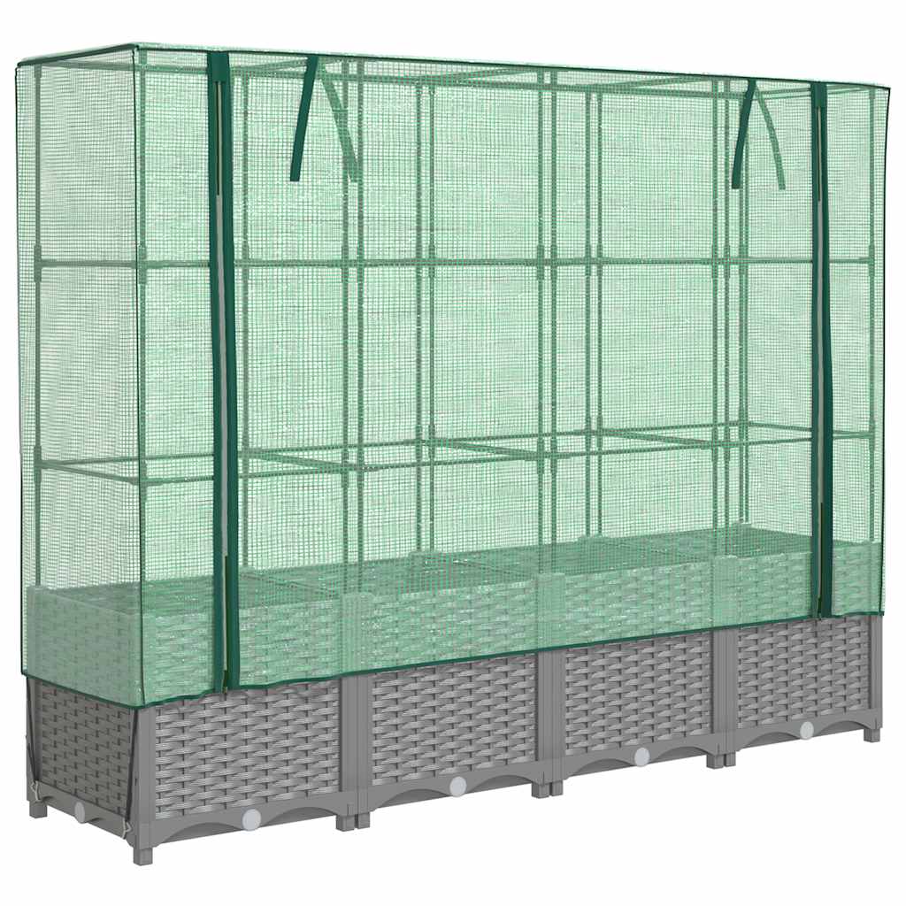 Hochbeet mit Gewächshaus-Aufsatz Rattan-Optik 160x40x138 cm
