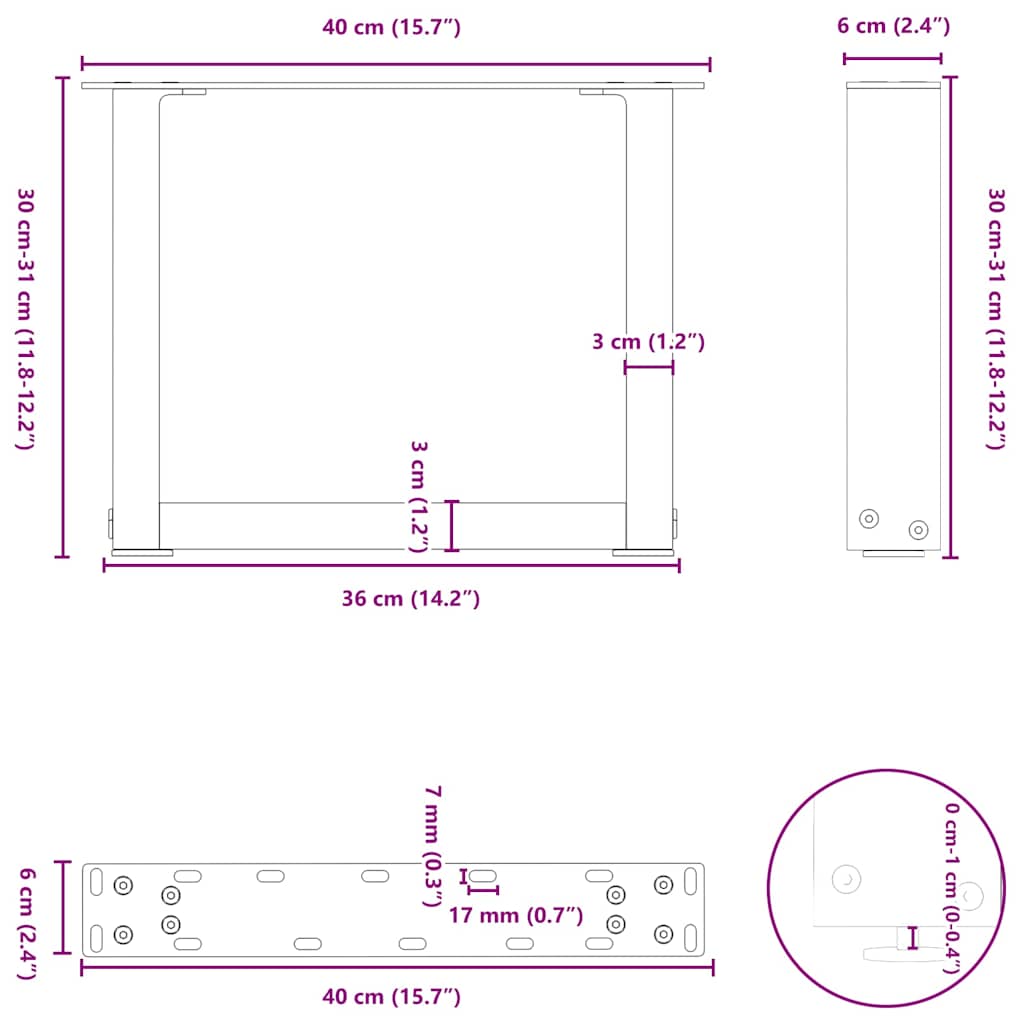 Couchtischbeine U-Form 2 Stk. Anthrazit 40x(30-31) cm Stahl