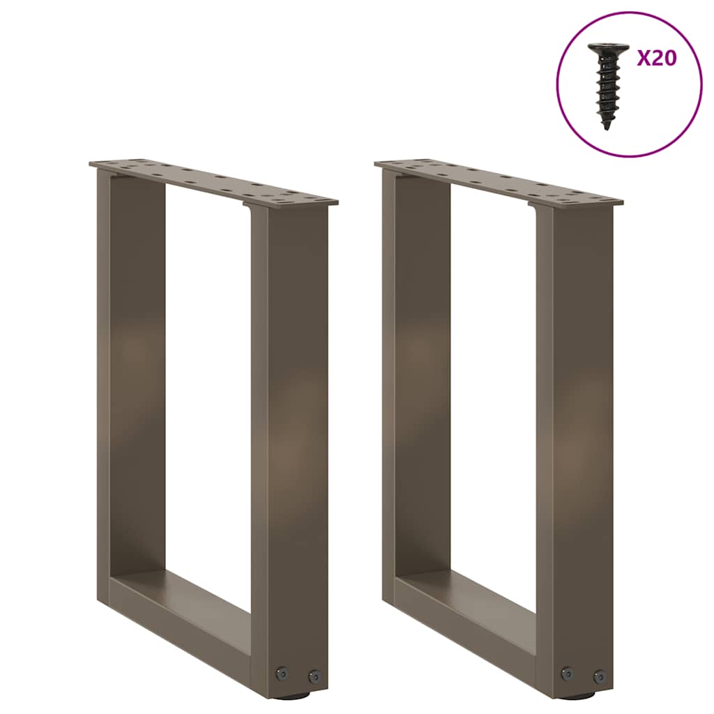 Pieds de table basse en U, 2 pièces, acier naturel, 38 x (42-43) cm