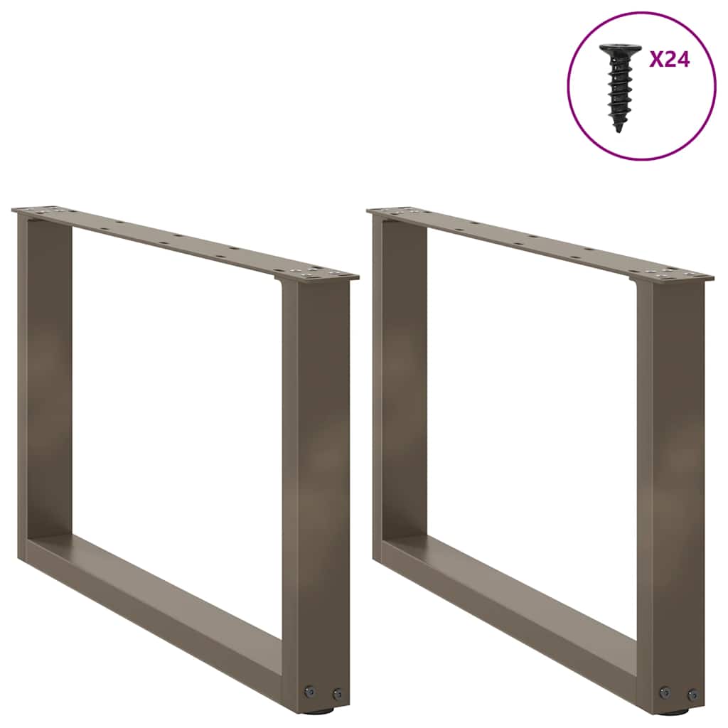 Pieds de table basse en U, 2 pièces, acier naturel, 60 x (42-43) cm