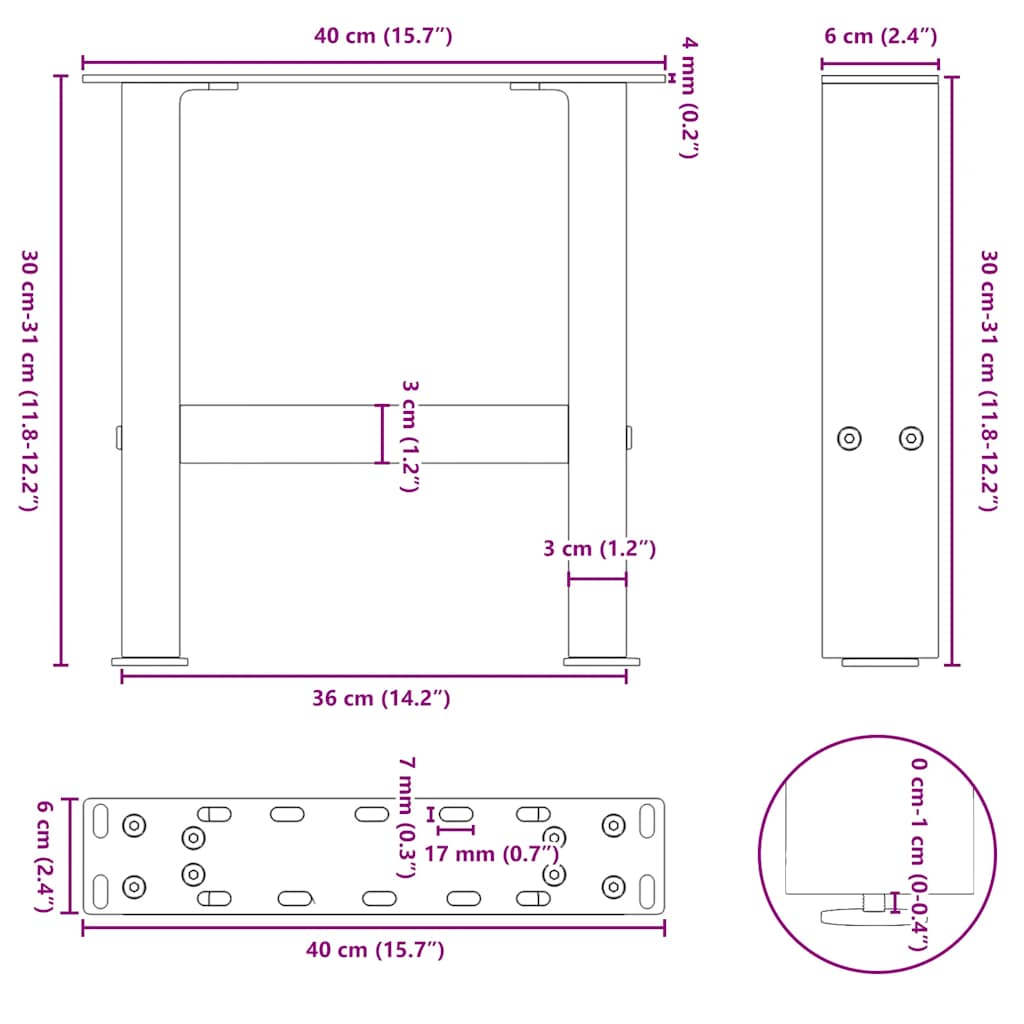 Coffee table legs black 2 pcs. 40x(30-31) cm steel