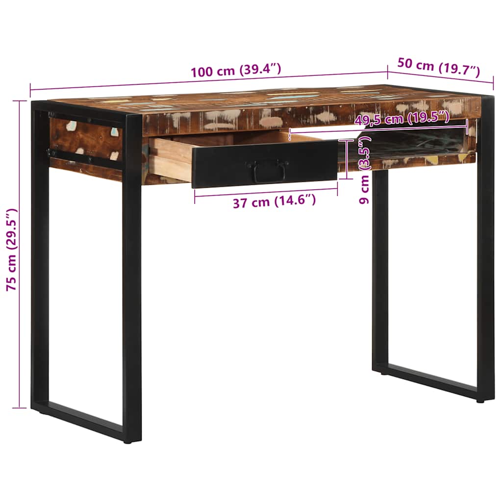 Bureau multicolore 100x50x75 cm bois massif bois de récupération