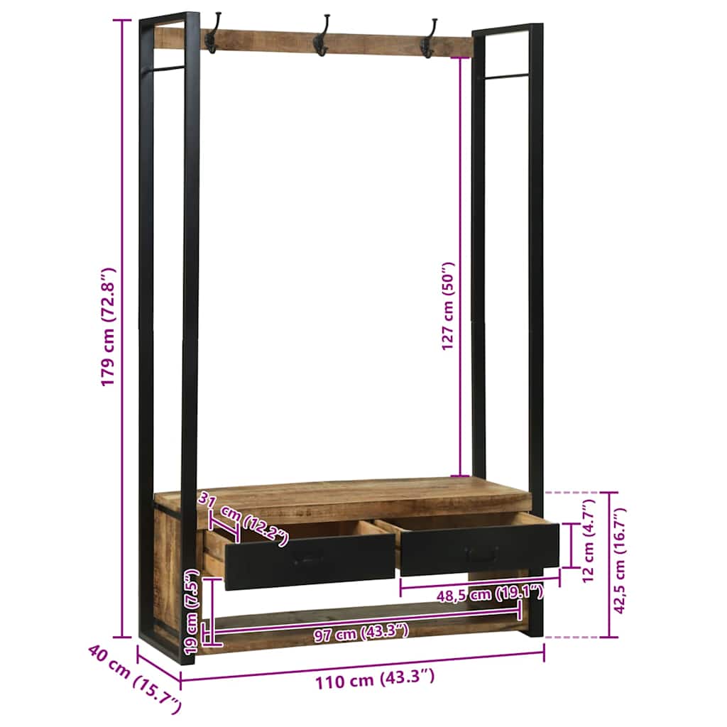 Kleiderständer Braun 110 x 40 x 179 cm Massivholz Mango