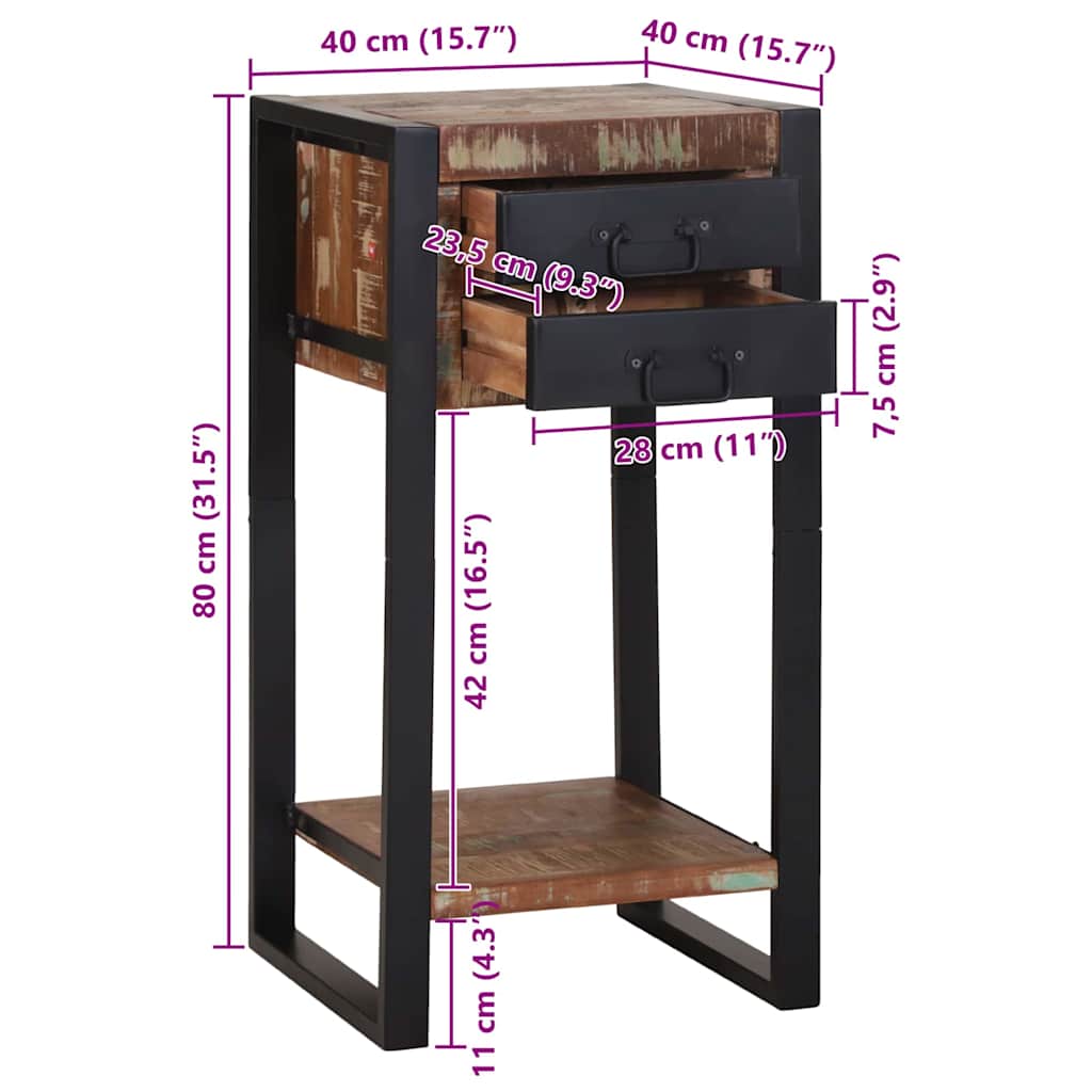 Beistelltisch mit Regal Mehrfarbig Massives upgecyceltes Holz