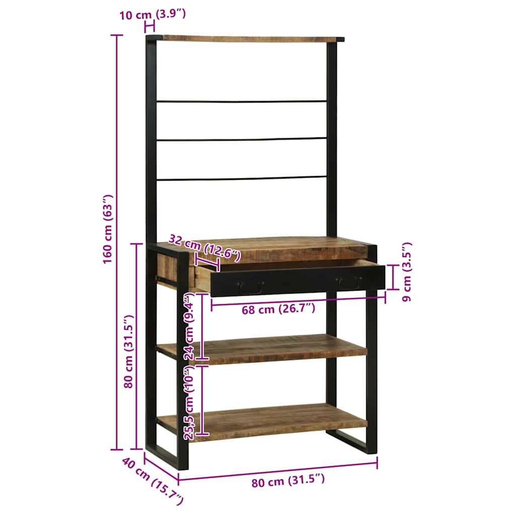 Küchenregal Braun und Schwarz 80 x 40 x 160 cm Massivholz Mango