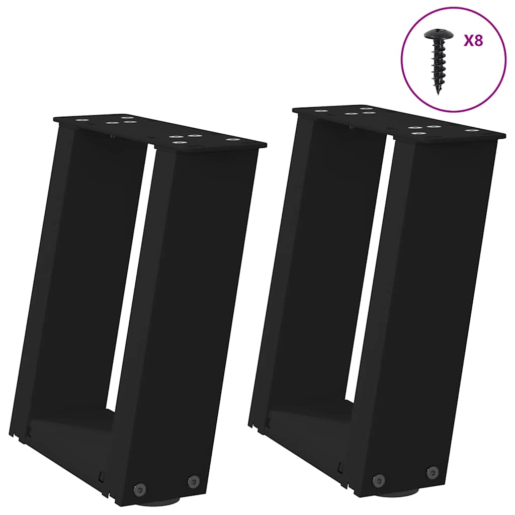 Pieds de table basse en U, 2 pièces, noir, 30 x 30-31 cm, acier