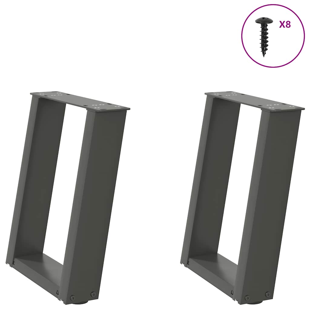 Pieds de table basse en U, 2 pièces, anthracite, 28 x 42-43 cm, acier
