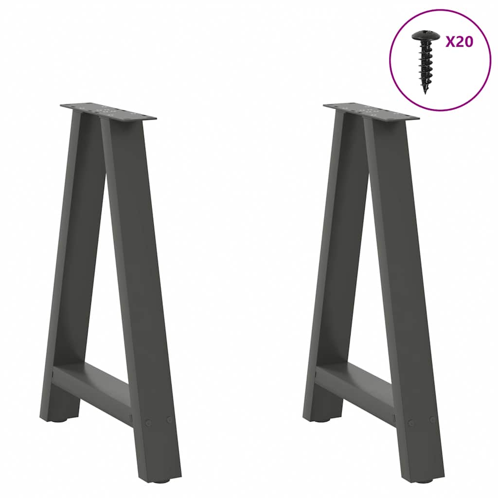 Pieds de table à manger en forme de A, 2 pièces, anthracite, 60 x 72-73 cm, acier