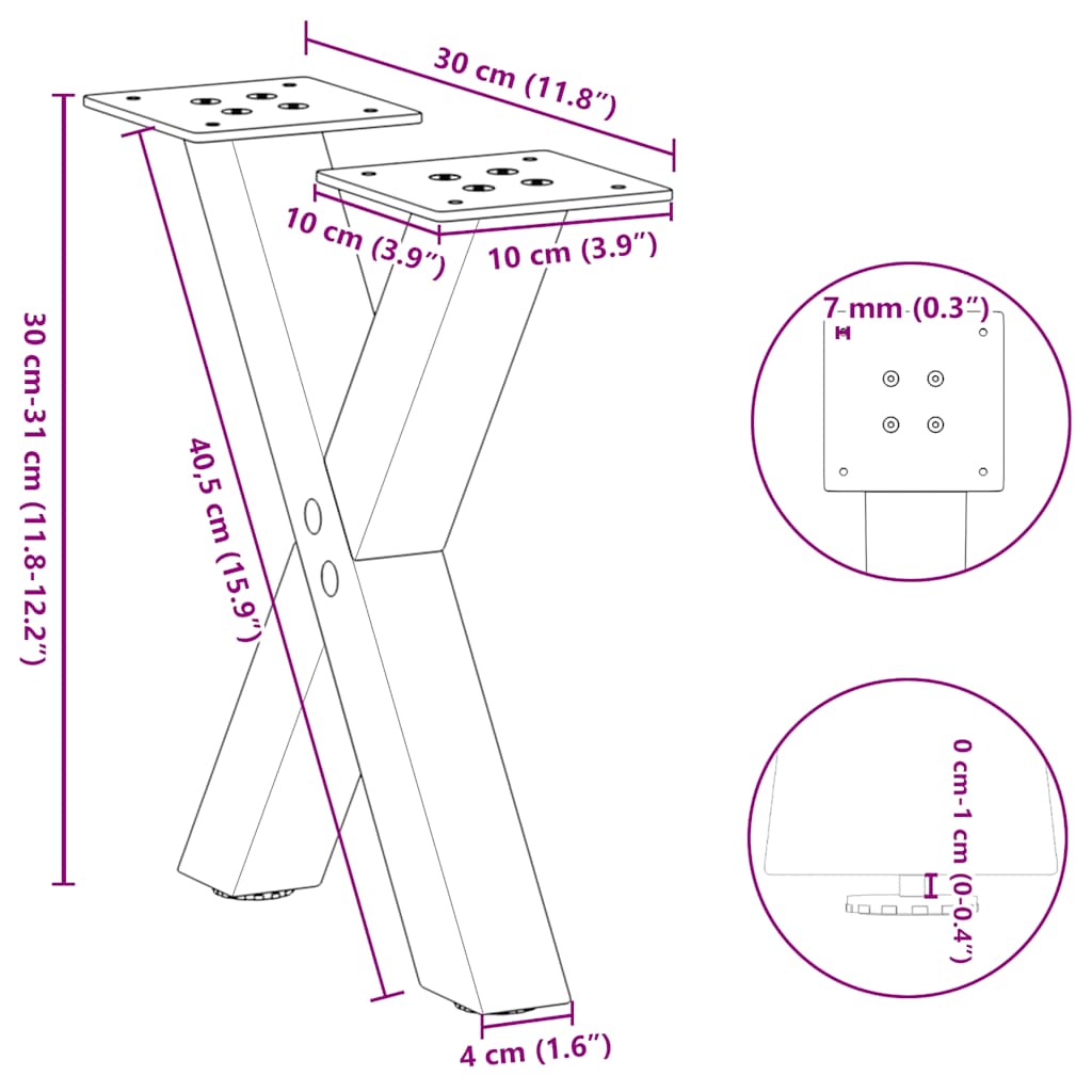 Coffee table legs X-shape 2 pcs. Black 30x(30-31) cm steel