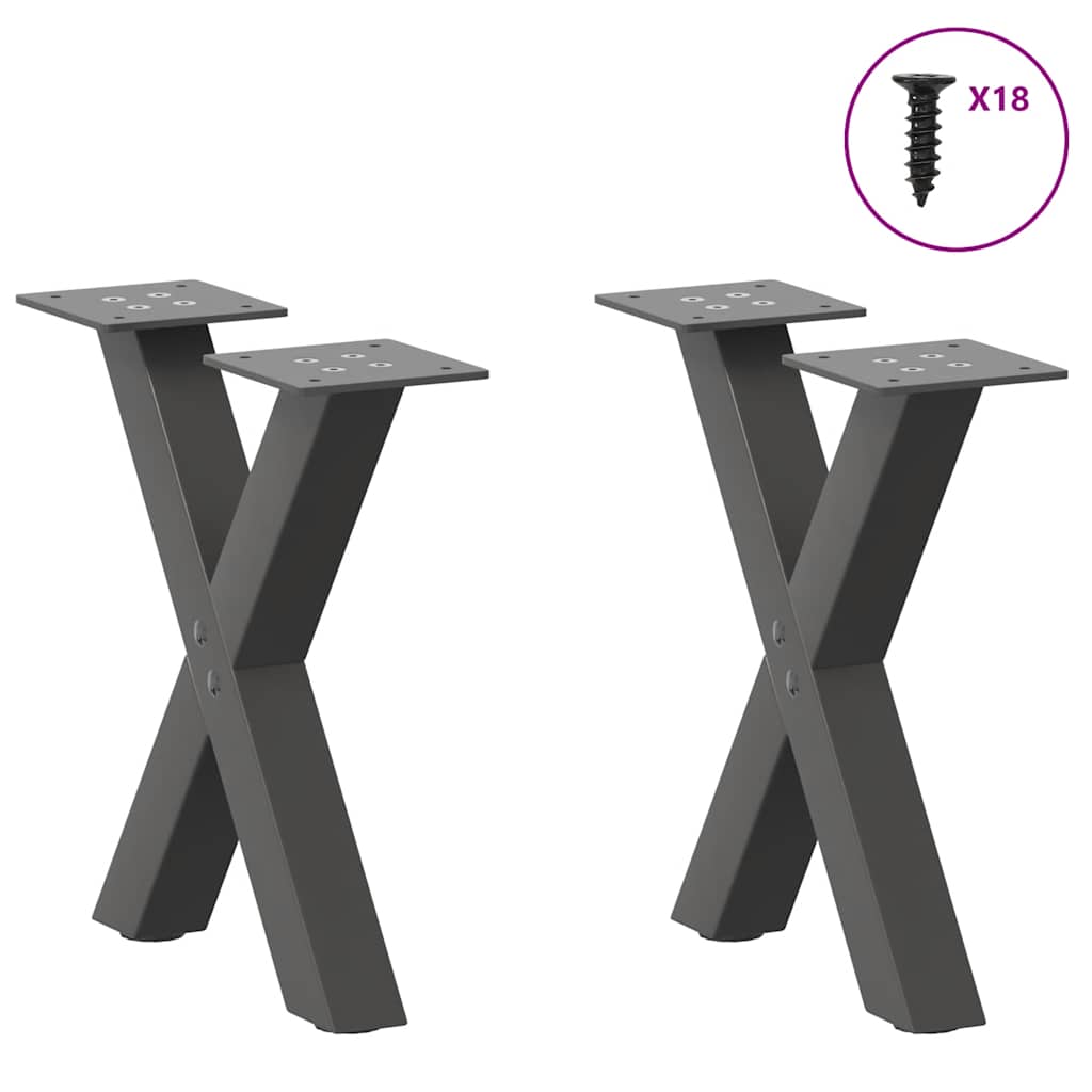 Pieds de table basse en forme de X, 2 pièces, anthracite, 30 x (30-31) cm, acier