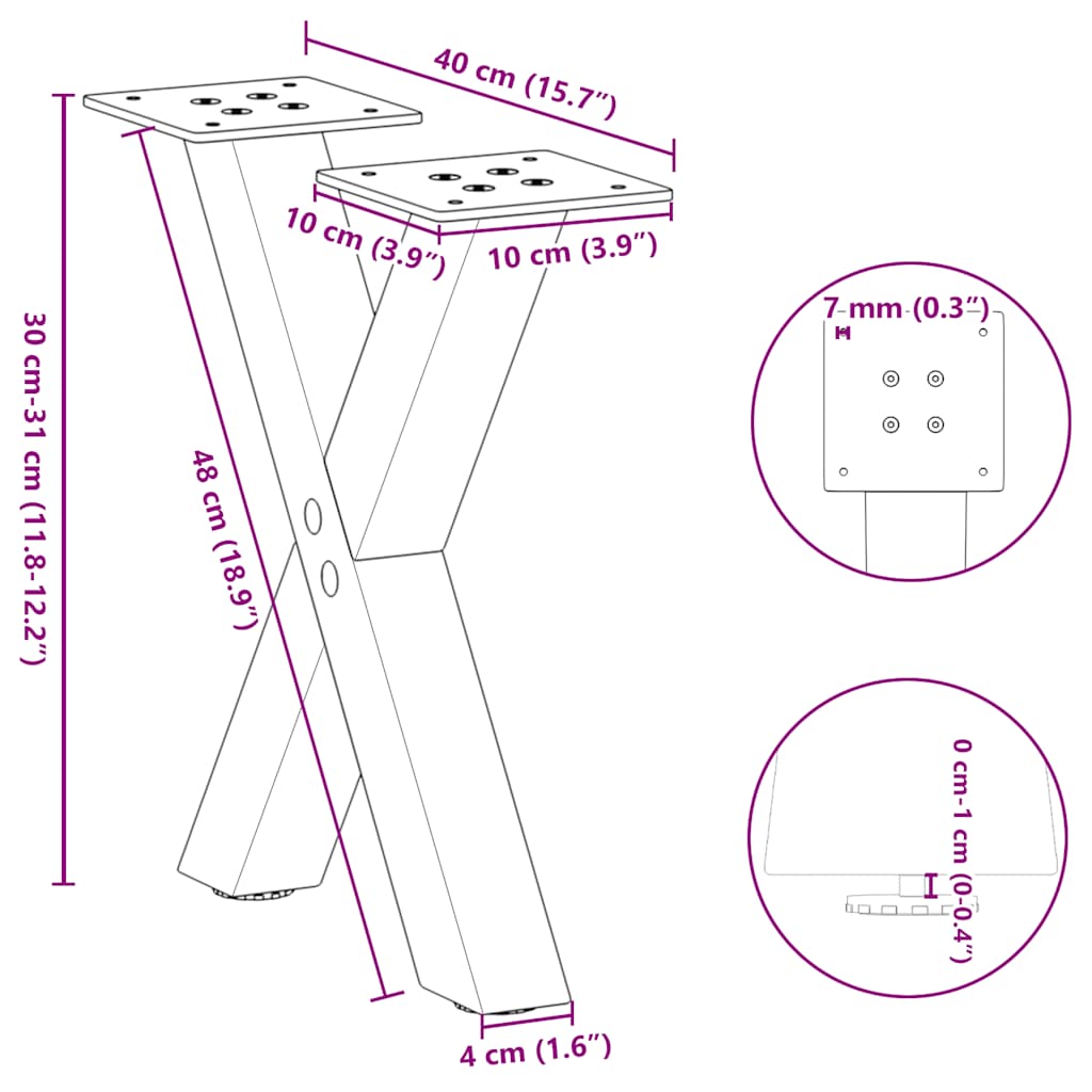 Coffee table legs X-shape 2 pcs. Black 37x(30-31) cm steel