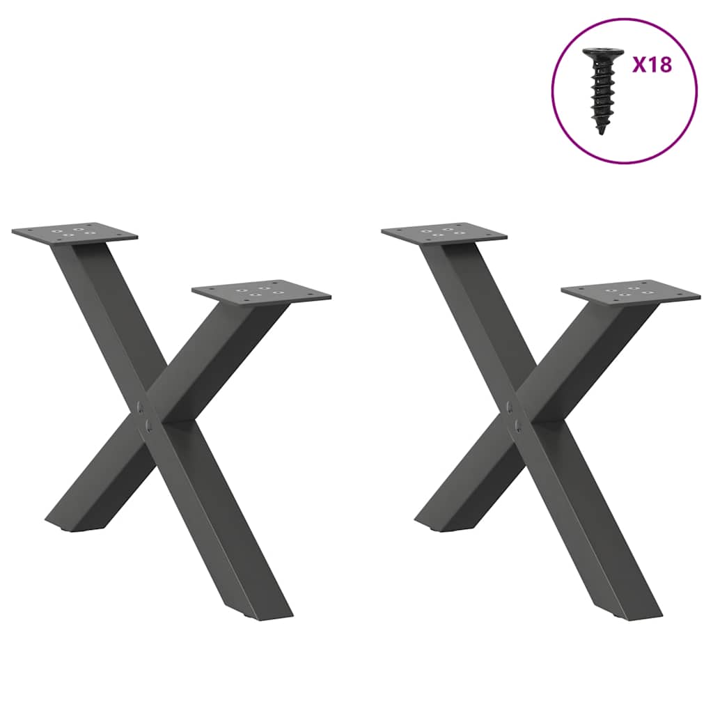 Pieds de table basse en forme de X, 2 pièces, anthracite, 50 x 30-31 cm, acier