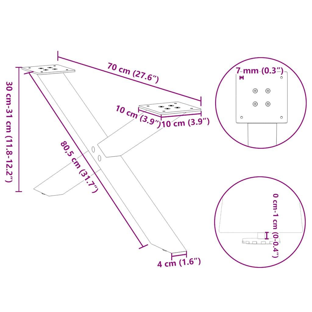 Coffee table legs X-shape 2 pcs. Black 70x(30-31) cm steel