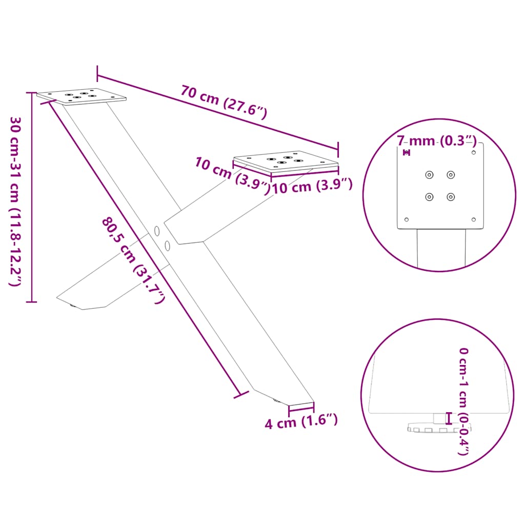 Coffee table legs X-shape 2 pcs. White 70x(30-31) cm steel