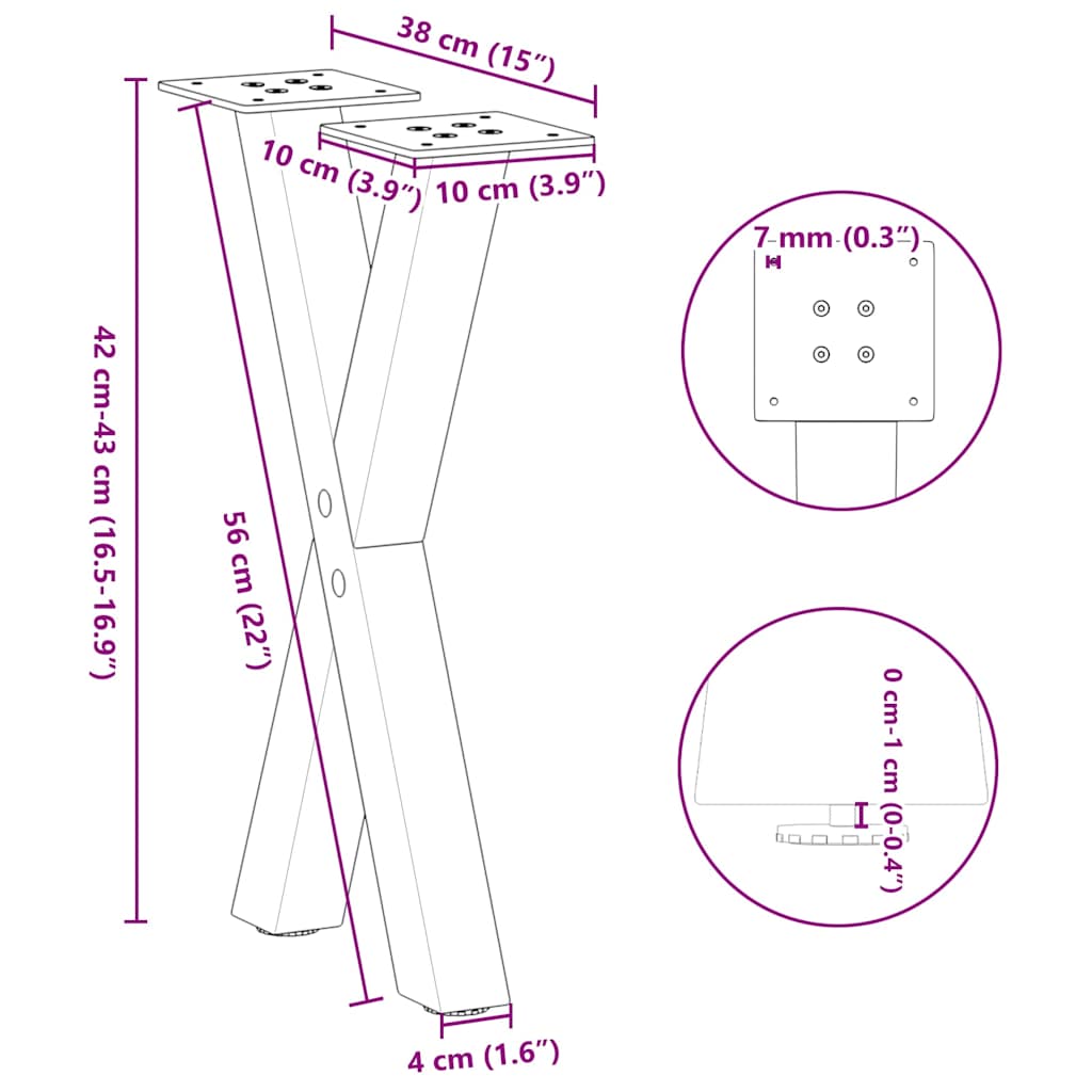 Coffee table legs X-shape 2 pcs. Black 38x(42-43) cm steel