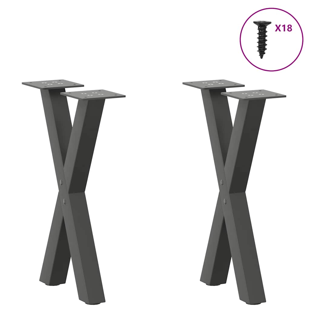Pieds de table basse en forme de X, 2 pièces, anthracite, 38 x (42-43) cm, acier
