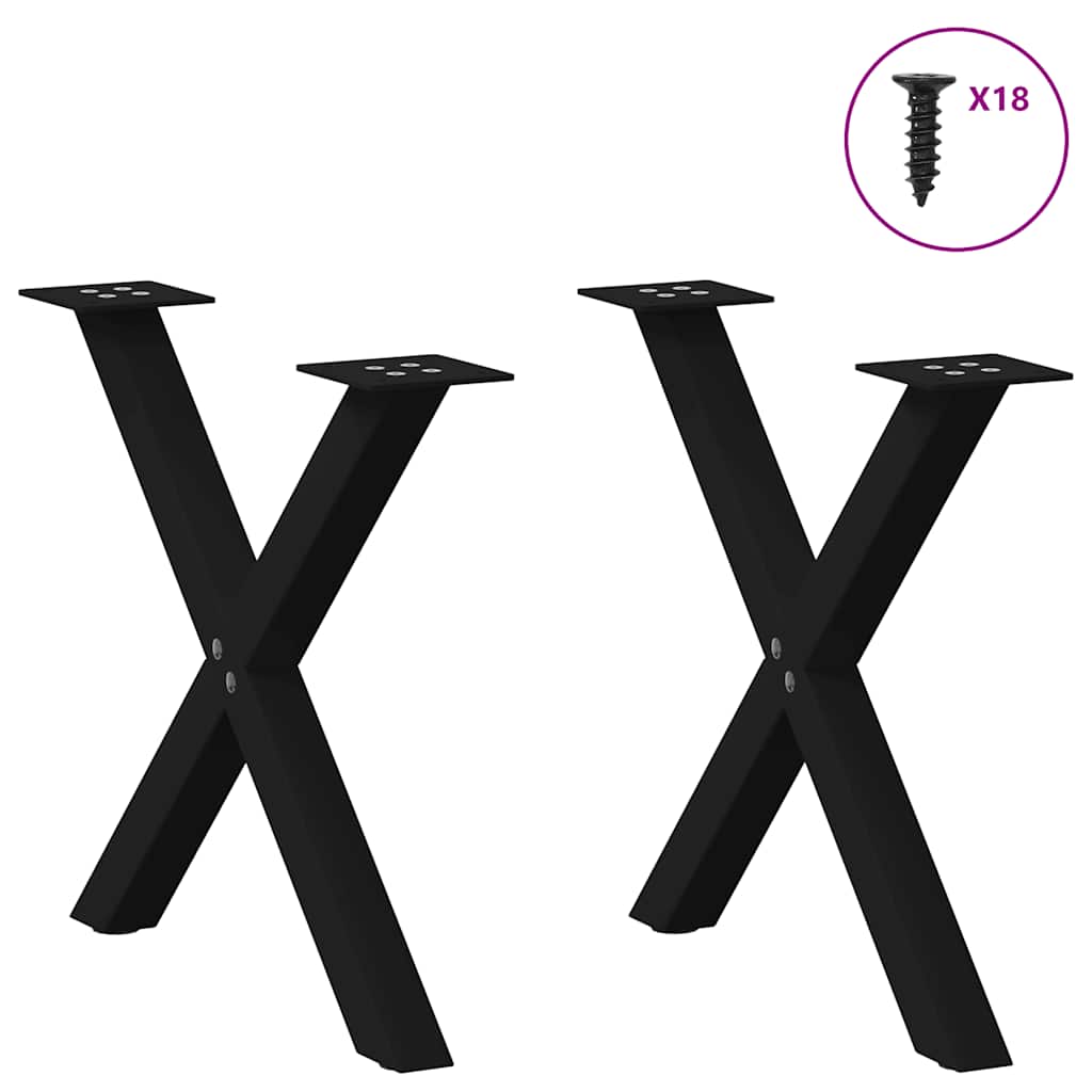 Pieds de table basse en forme de X, 2 pièces, noir, 38 x 42-43 cm, acier