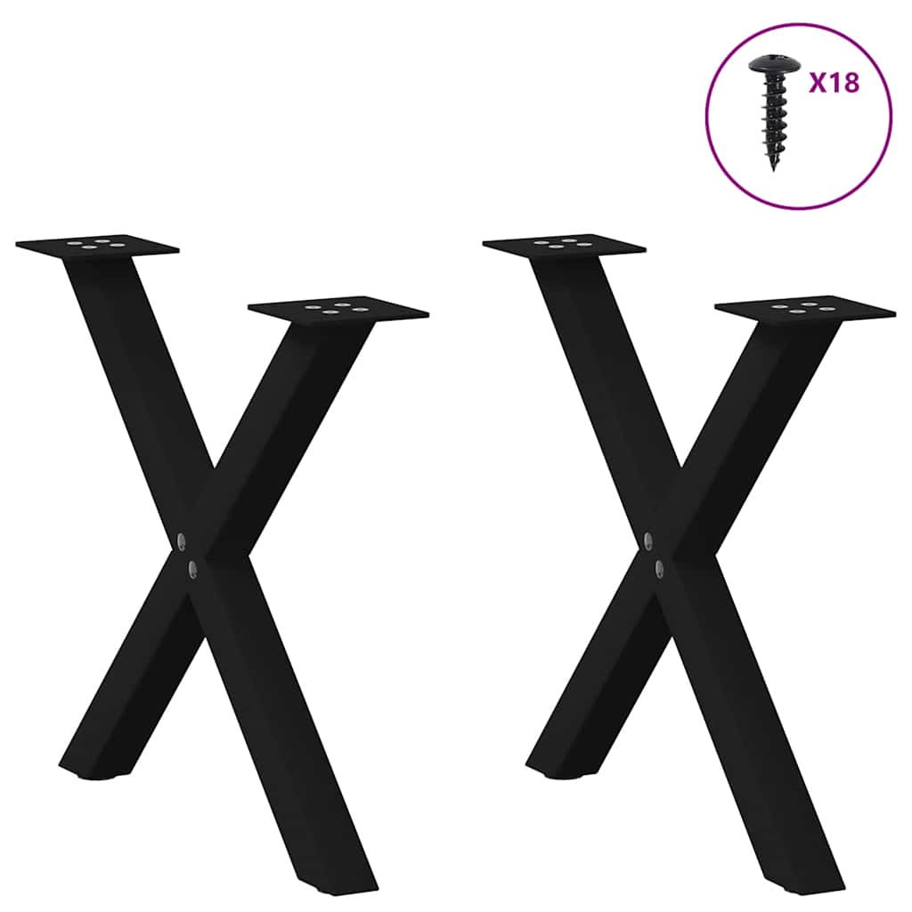 Pieds de table basse en forme de X, 2 pièces, noir, 60 x 42-43 cm, acier
