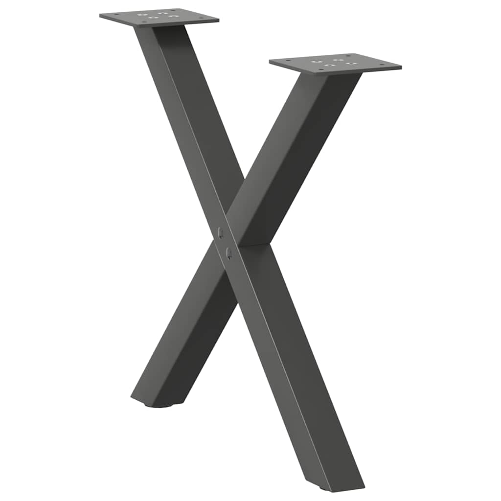 Pieds de table basse en forme de X, 2 pièces, anthracite, 60 x 42-43 cm, acier