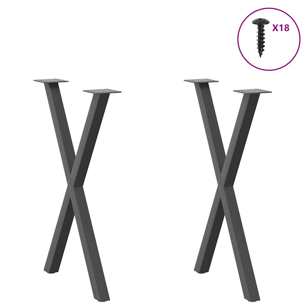 Pieds de table à manger en forme de X, 2 pièces, anthracite, 57 x 72-73 cm, acier
