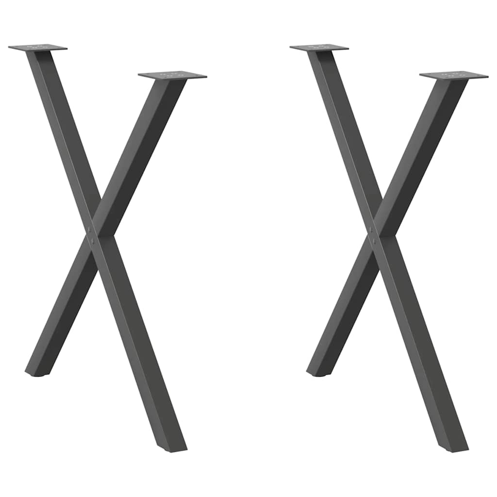 Pieds de table à manger en forme de X, 2 pièces, anthracite, 70 x (72-73) cm, acier